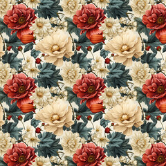 flowers in a vintage or retro style, inspired by old botanical illustrations. Created with generative AI