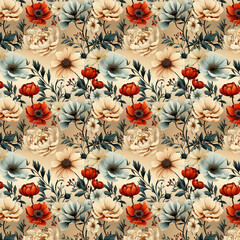 flowers in a vintage or retro style, inspired by old botanical illustrations. Created with generative AI