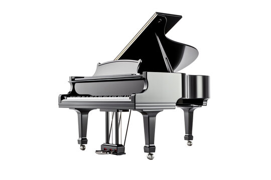 a black piano with a white background