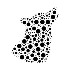 A large wolf head symbol in the center made in pointillism style. The center symbol is filled with black circles of various sizes. Vector illustration on white background
