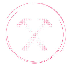 The crossed hammers symbol filled with pink dots. Pointillism style. Vector illustration on white background
