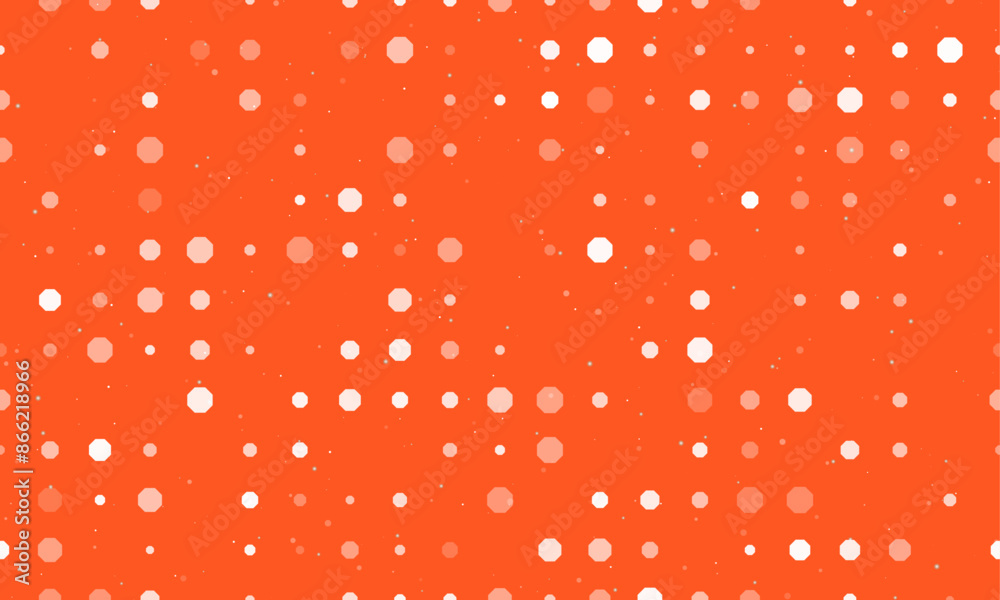 Poster seamless background pattern of evenly spaced white octagon symbols of different sizes and opacity. v