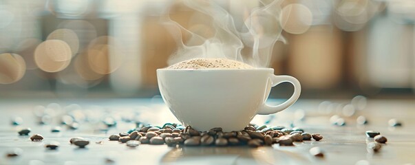 An enticing video for a gourmet coffee brand, capturing the journey from bean to cup, with close-ups of coffee beans being roasted, ground, and brewed, and ending with a steaming cup of coffee being