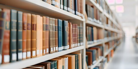Fuzzy college library interior with bookshelves ideal for business or education. Concept Cozy Study Environment, Academic Ambiance, Learning Spaces, Bookworm Haven, Professional Setup