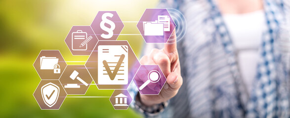 Woman touching a validation concept