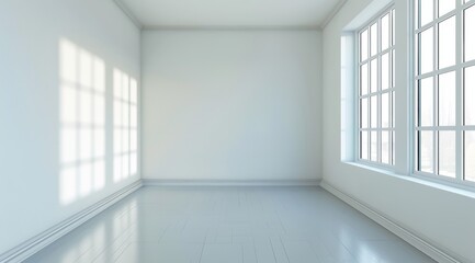 Obraz premium Bright white empty room with large windows and natural light