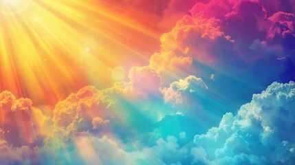 Abstract colorful background with sunbeams and clouds