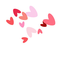 Red hearts confetti. Scatter cornered border on white valentine background.