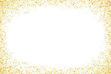 Golden powder dust particles frame. Magic shining gold dust border isolated on a transparent background. Shiny dust bokeh particles. Luxury celebration festive Decoration design element  © fatima