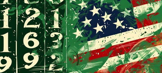 American flag with binary code background symbolizing technology and patriotism