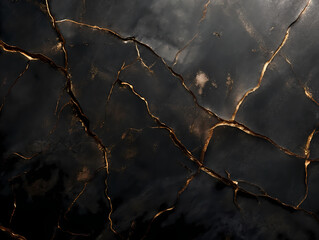 Black marble with specks and streaks of gold.