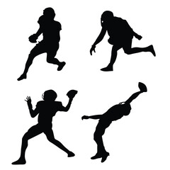 Football players silhouettes, group of american football players, set of vector drawings of team sport athletes