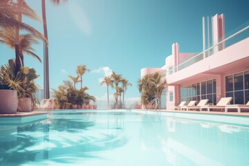 Fototapeta premium Swimming pool on the beach summer vibe hotel architecture outdoors.