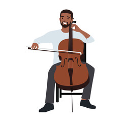 Young bearded man playing a cello. Flat vector illustration isolated on white background © lioputra