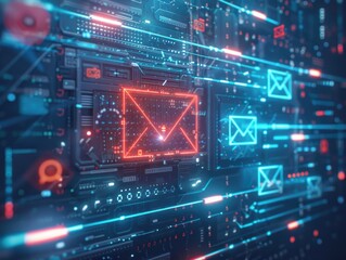 Fototapeta premium Email Virus. Futuristic Interface Displaying Approved Email and Spam Message - Internet Message Concept
