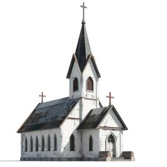 Fototapeta premium Building Church. Old Historical Chapel with Tower on Sky Background