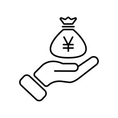Japan YEN money bag. Cash payment hand holding YEN money icon. Easy editable vector design.