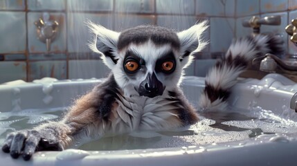 Fototapeta premium An lemur a hot bath.