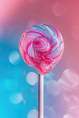 Vibrant Swirled Lollipop on Pastel Background with Bokeh Effect