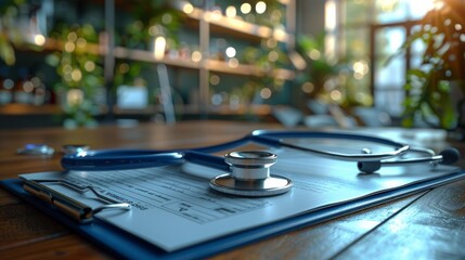 Obraz premium heart-shaped stethoscope medical uniform clipboard closeup