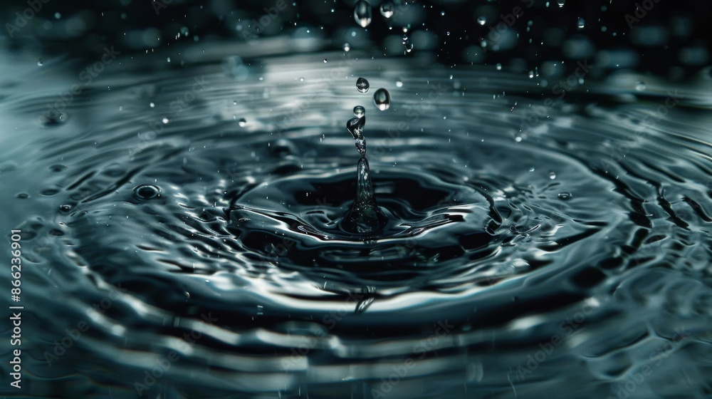 Aufkleber high-speed capture of a water drop making contact with a serene water surface, with detailed circula