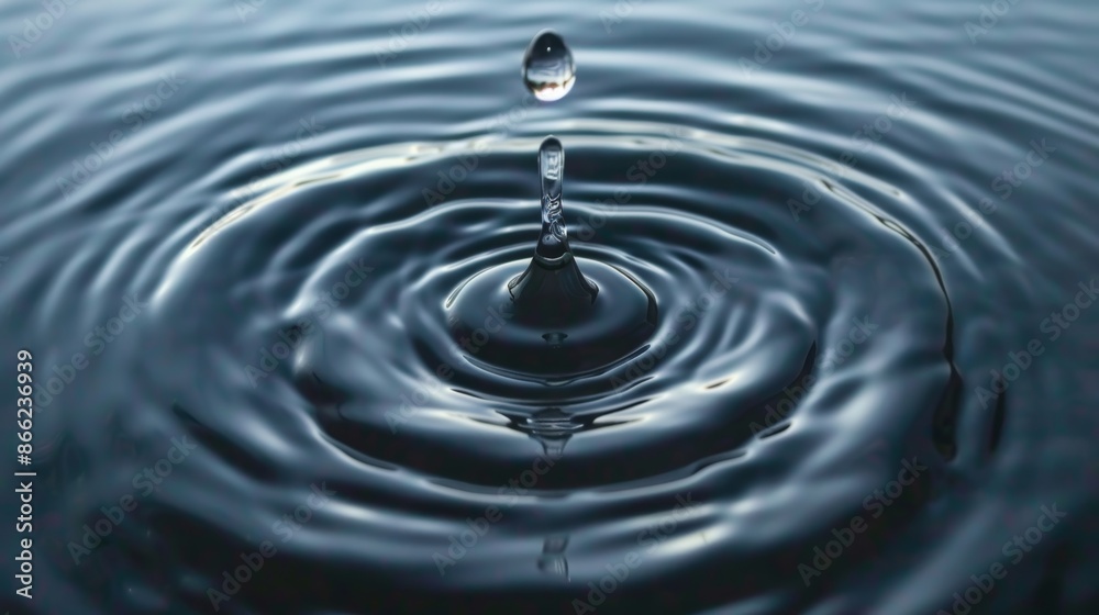 Aufkleber high-speed capture of a water drop making contact with a serene water surface, with detailed circula