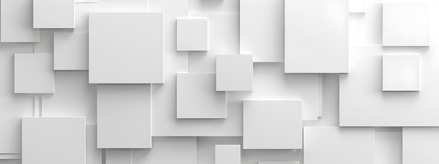 Abstract white background with squares and geometry, 3d rendering. Simple geometric shapes on the wall in white color. Background for presentation or banner design