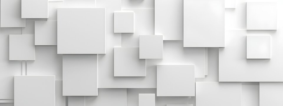 Abstract white background with squares and geometry, 3d rendering. Simple geometric shapes on the wall in white color. Background for presentation or banner design