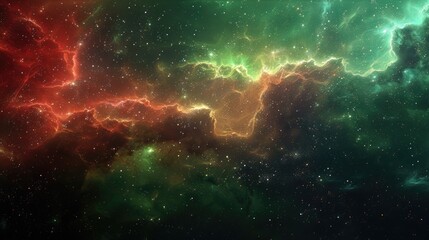 Fototapeta premium Background illustration concept art of a red and green galactic nebula in space, beautiful stars at the night sky