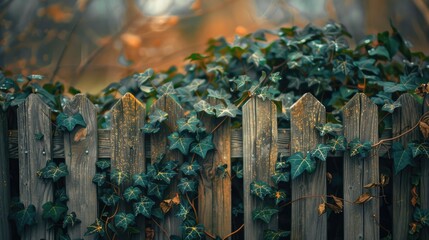 Enhanced Instagram style filter on ivy covered wooden fence