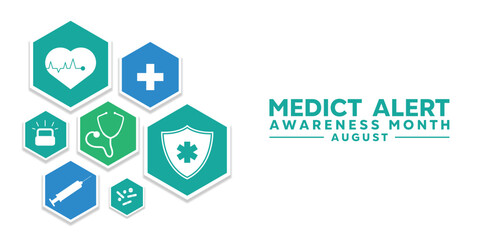 Medict Alert Awareness Month. Great for cards, banners, posters, social media and more. White background.