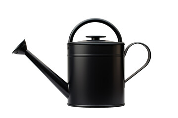Midnight Elegance: A Black Watering Can With a Dark Handle on White or PNG Transparent Background.