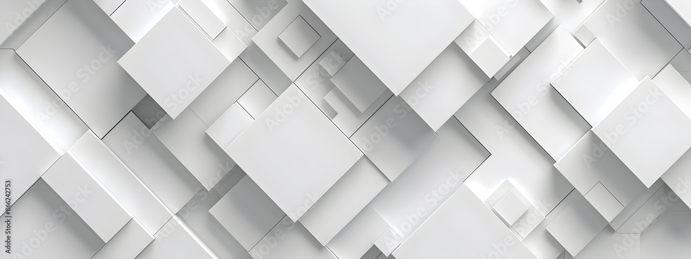 Poster white background with squares, minimalist style, 3d rendering. the square pattern is made of soft wh