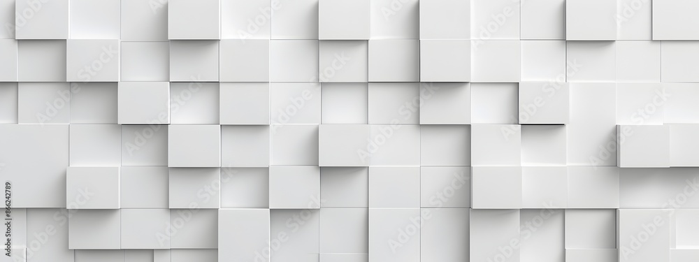 Poster white background with squares, minimalist style, 3d rendering. the square pattern is made of soft wh