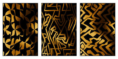 Set of 3 Golden abstract background. Design template for invitation, web, banner, birthday, wedding, business card. 