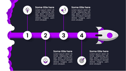 Infographic template. Rocket with a path and 4 steps