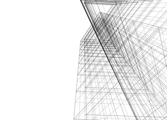 Abstract modern building. Architecture concept sketch. 