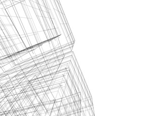 Abstract modern building. Architecture concept sketch. 