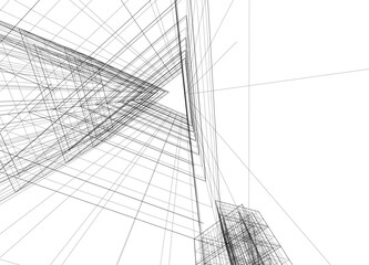 Abstract modern building. Architecture concept sketch.