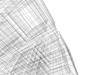 Abstract modern building. Architecture concept sketch. 