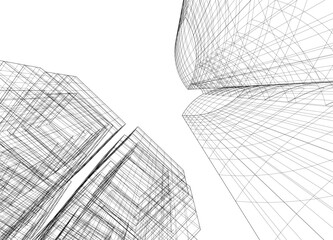 Abstract modern building. Architecture concept sketch. 