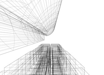 Abstract modern building. Architecture concept sketch. 