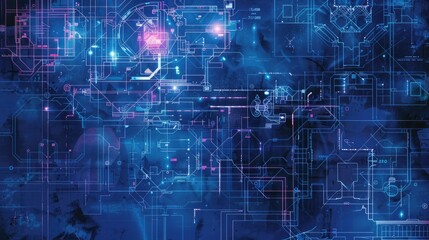 Glowing Neon Blueprint Overlays   Futuristic Digital Collage of Technical Generative Art Compositions