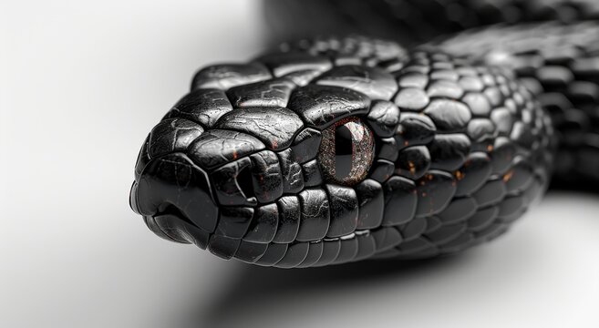 3D illustration of a black snake isolated on a white background