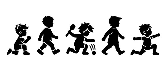 Children activity silhouette black filled vector Illustration icon. kids playing vector. Children are jumping, playing and having fun.