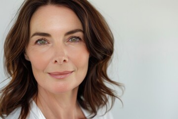 Naklejka premium Lady Face. Middle Aged Woman Close Up Portrait for Skincare and Beauty Cosmetics Concept