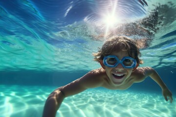 Summer underwater swimming recreation.