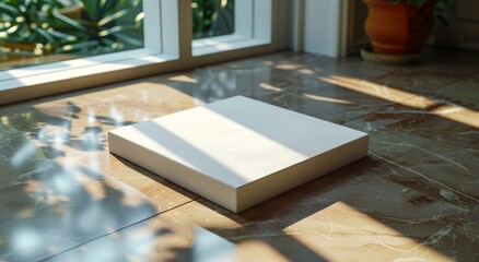 Canvas mockup close-up, 3D render. Book and nature designer house graphic blank