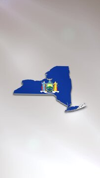 Mobile Vertical Resolution 2160x3840 Pixels, New York State (USA) Flag on its State Map, 3D Map Flag Opener, Suitable for Politics, Elections, July 4th, News and Sports Events and Memorial Day