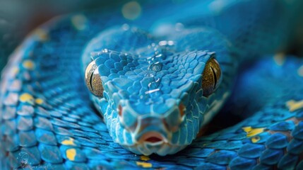 Fototapeta premium Blue viper snake closeup face.